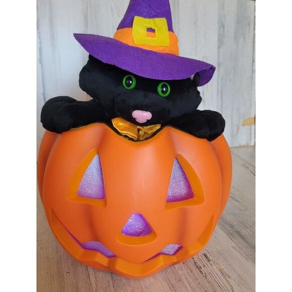 Pan Asians Creations Jack O'Lantern black cat Animated Music light up pumpkin Ha - Picture 5 of 9